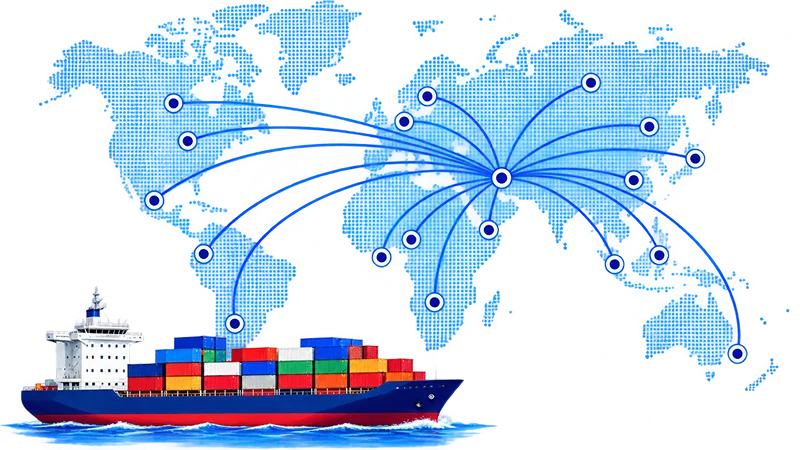 Export worldwide shipping routes
